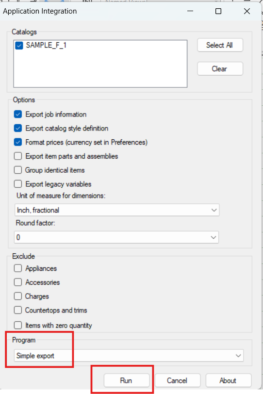 Design Flex Application Integration export dialog